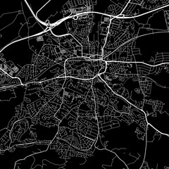 1:1 square aspect ratio vector road map of the city of  Paisley in the United Kingdom with white roads on a black background.