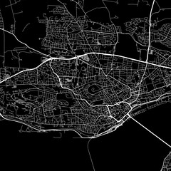 1:1 square aspect ratio vector road map of the city of  Dundee in the United Kingdom with white roads on a black background.