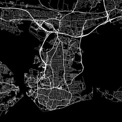 1:1 square aspect ratio vector road map of the city of  Portsmouth in the United Kingdom with white roads on a black background.