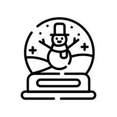 Snow Globe Line Icon with Snowman Vector Illustration. linear style sign for mobile concept and web design