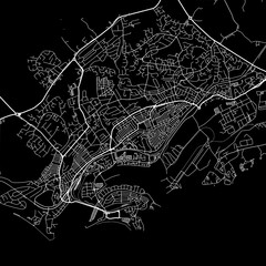 1:1 square aspect ratio vector road map of the city of  Barry in the United Kingdom with white roads on a black background.