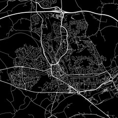 1:1 square aspect ratio vector road map of the city of  Bridgend in the United Kingdom with white roads on a black background.