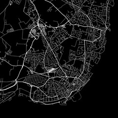 1:1 square aspect ratio vector road map of the city of  Ramsgate in the United Kingdom with white roads on a black background.