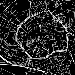 1:1 square aspect ratio vector road map of the city of  Coventry Center in the United Kingdom with white roads on a black background.