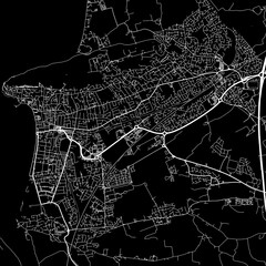 1:1 square aspect ratio vector road map of the city of  Weston-super-Mare in the United Kingdom with white roads on a black background.