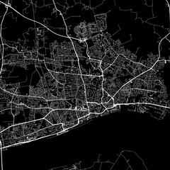 1:1 square aspect ratio vector road map of the city of  Hull in the United Kingdom with white roads on a black background.