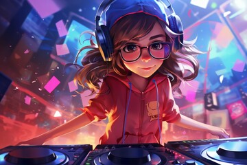 Spirited Dj child dancing people club. Dance show. Generate Ai