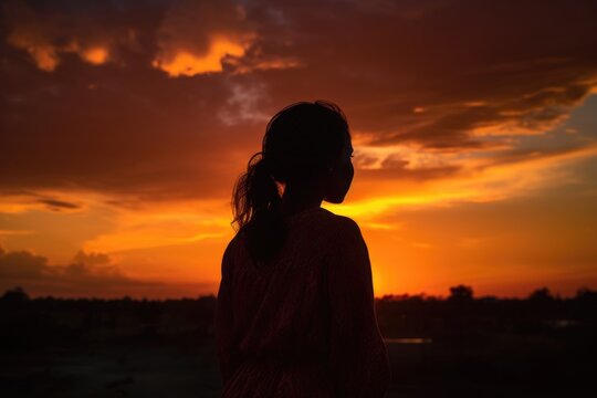 A silhouette of a woman standing against a vibrant sunset or sunrise, representing hope and new beginnings.