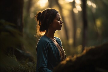 A person practicing yoga or meditation in a peaceful natural setting, emphasizing the connection between humans and the Earth.