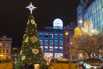 Christmas tree and market in Prague - Czech Republic
