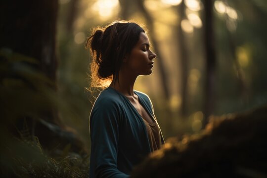 A person practicing yoga or meditation in a peaceful natural setting, emphasizing the connection between humans and the Earth.