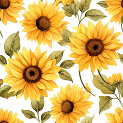 Watercolor sunflowers seamless pattern flower background © josepperianes