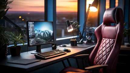 Home Office Workstation Represents Remote Work Trend of Telecommuting From Home - obrazy, fototapety, plakaty