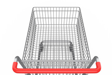 Shopping cart or trolley for groceries on white background.