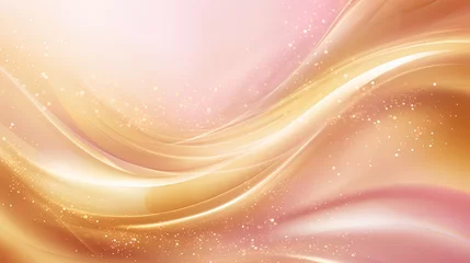 Poster Soft wave of golden and pink light with shiny, beautiful particules. Smooth gold and pale red luxury texture for festive and love banner, background in gradient hues. © Caphira Lescante