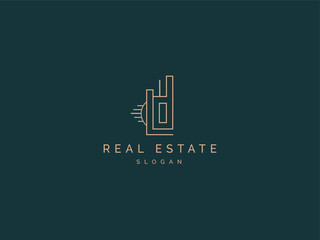 Real estate logo image simple and creative line art style. Construction Architecture, property, business, Building concept. House logo element vector.