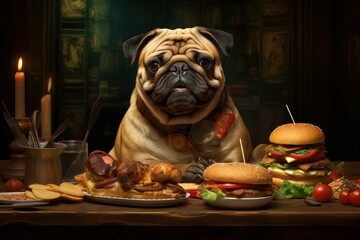 Humorous Dog care hamburger. Pet meal lunch. Generate AI