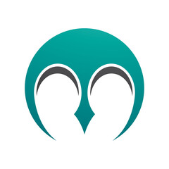 Persian Green and Black Round Letter M Icon with Pointy Tips