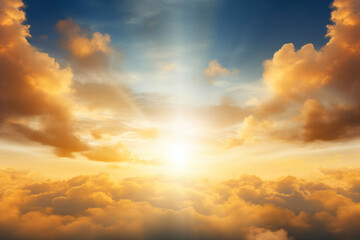 Naklejka na ściany i meble Surreal Skies: Golden Sunbeams Amongst Ethereal Clouds