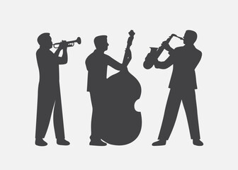 Set of musicians silhouettes in flat style vector. Jazz Orchestra. Live music in vector.	 - obrazy, fototapety, plakaty