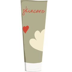 Illustration of cosmetic cream tube with “Skincare” inscription, transparent background image