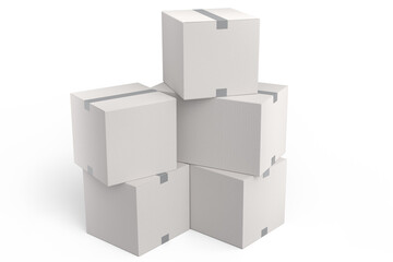 Cardboard box or carton on white background, carrying parcel and online shopping