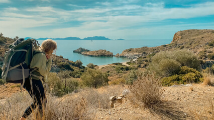 Girl is traveling in Turkey. Carian Trail.