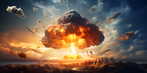The Devastating Legacy of the Atom Bomb Explosion 
Unleashing the Power of Destruction: The Story of the Atomic Explosion background ai generated - obrazy, fototapety, plakaty