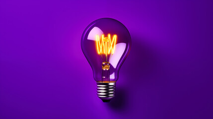 Glowing fluorescent lightbulb on purple background.
