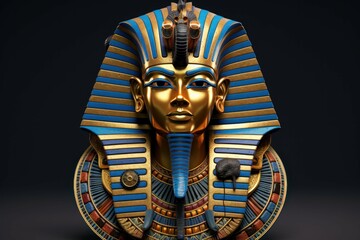 Golden Egyptian king head. Ancient culture. Fictional person. Generate Ai