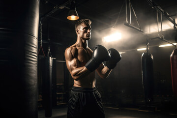Fototapeta na wymiar Late-Night Sweat: Boxer's Training