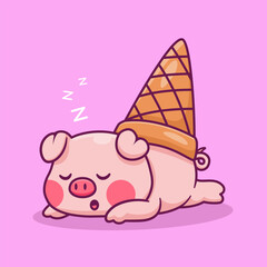 Cute Pig Ice Cream Sleeping Cartoon Vector Icon Illustration.
Animal Food Icon Concept Isolated Premium Vector. Flat
Cartoon Style