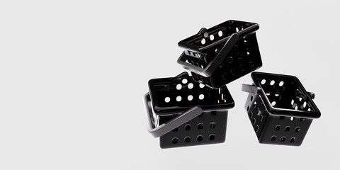 Black Friday Sale. Horizontal banner, poster, header website. Funny sale baskets. 3d template design. Space for text.