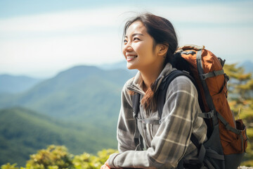 Awe-Struck Asian Adventurer Gazing at Nature's Grandeur