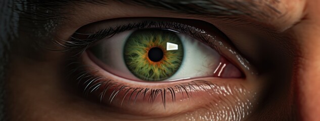 Green and orange. close-up macro photography. Human eye. Man, male, masculine, he. Cornea, Iris,...
