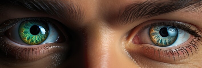 Heterochromia. Green, hazel. close-up macro photography. Human eye. Man, male, masculine, he....