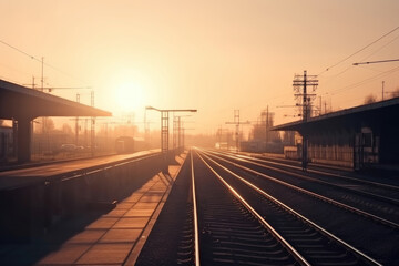 Fototapeta na wymiar Train awaiting departure in morning light