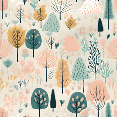 Soft pastel woodland seamless pattern background