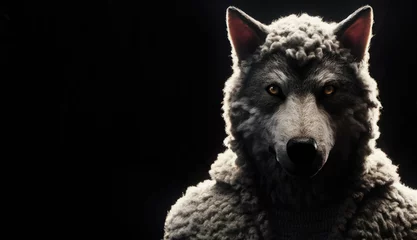 Fotobehang Wolf in sheep clothing. Deceptive Disguise: The Wolf in Sheep's Clothing. Beware of False Prophets: A Biblical Warning. © ana