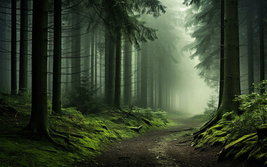 Naklejka premium Misty Forest. Generative AI.
