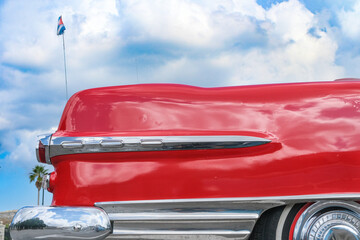 Red Car with Cuban Flag