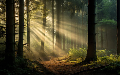 Obraz premium Misty Forest. Generative AI.