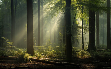 Fototapeta premium Misty Forest. Generative AI.