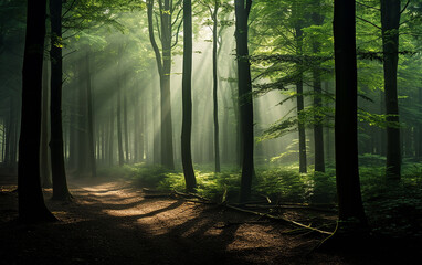 Fototapeta premium Misty Forest. Generative AI.