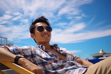 Asian Male Traveller Beach Setting Generative AI