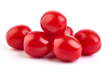 Fresh cherry tomatoes, isolated on white background.