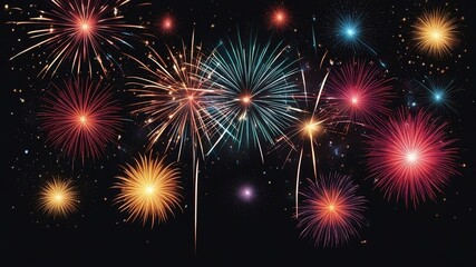 Naklejka premium fireworks on the night sky An abstract vector illustration of fireworks on a black background. The fireworks are bright 