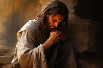 Fototapeta premium Divine Grief: Jesus Weeping in a Digital Canvas