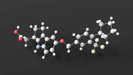 etrasimod molecule, molecular structure, sphingosine-1-phosphate receptor modulator, ball and stick 3d model, structural chemical formula with colored atoms