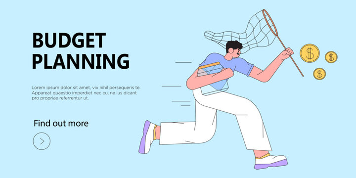 Man have problem with budget planning, money management and savings. Character spend more money than he make. Borrowing and credit concept for web banner, mobile app, advertisement or article.